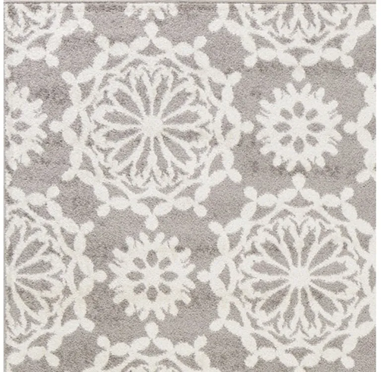 Grey Ivory Floral Machine Woven Polypropylene Area Rug Photo 2