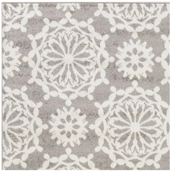 Grey Ivory Floral Machine Woven Polypropylene Area Rug Photo 2