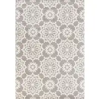 Photo of Grey Ivory Floral Machine Woven Polypropylene Area Rug