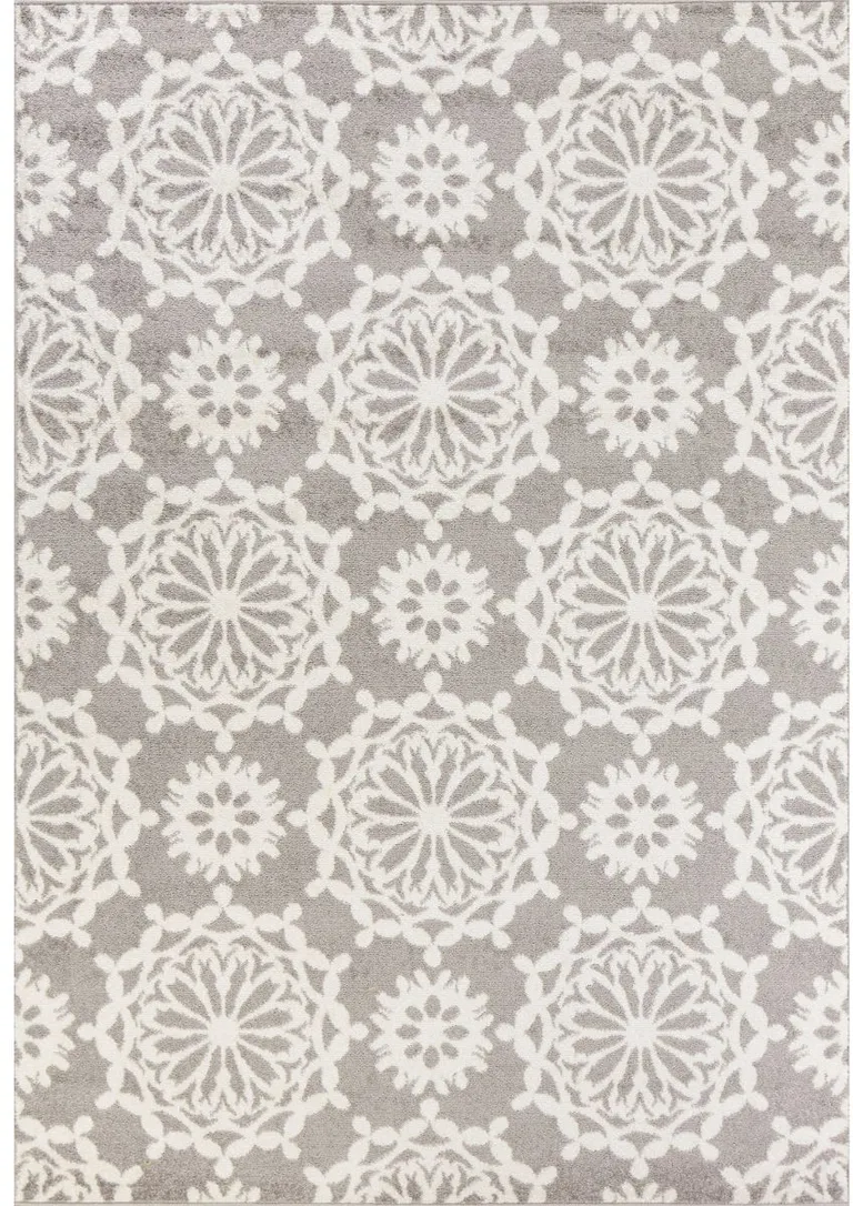 Grey Ivory Floral Machine Woven Polypropylene Area Rug Photo 1