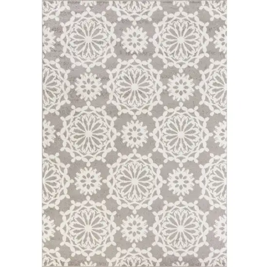 Grey Ivory Floral Machine Woven Polypropylene Area Rug Photo 1