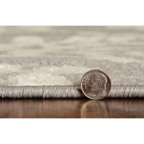 Grey Ivory Floral Machine Woven Polypropylene Area Rug Photo 4