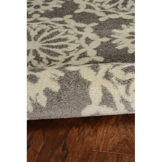 Grey Ivory Floral Machine Woven Polypropylene Area Rug Photo 3