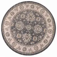 Photo of Grey Ivory Floral Round Indoor Area Rug