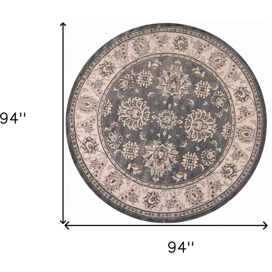 Grey Ivory Floral Round Indoor Area Rug Photo 6