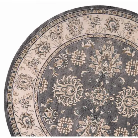 Grey Ivory Floral Round Indoor Area Rug Photo 2