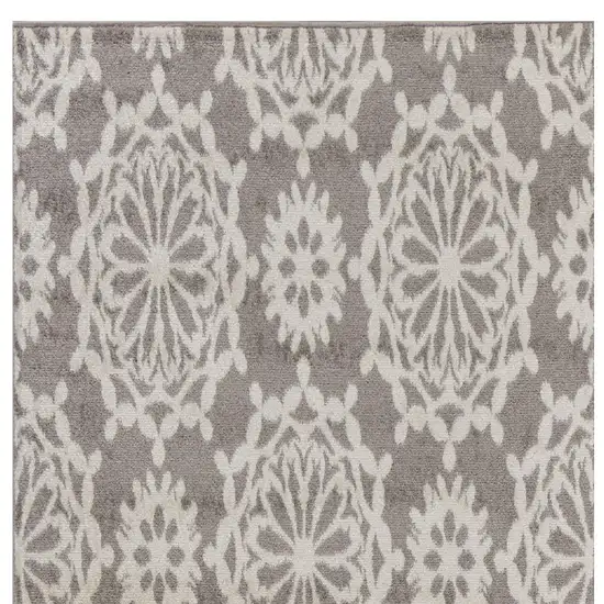 7' Runner Gray and Ivory Floral Runner Rug Photo 5