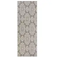 Photo of Grey Ivory Machine Woven Floral Indoor Runner Rug