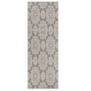 Photo of Grey Ivory Machine Woven Floral Indoor Runner Rug