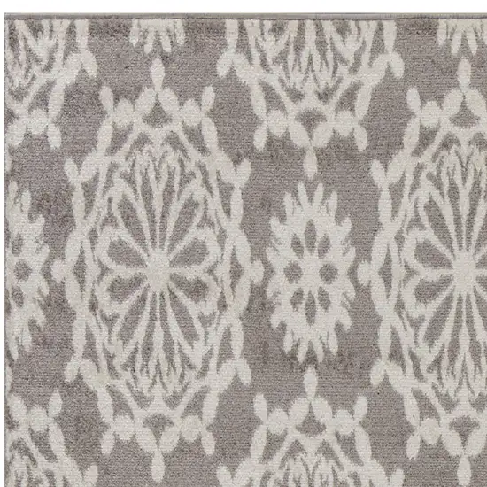 7' Runner Gray and Ivory Floral Runner Rug Photo 3