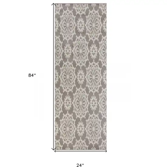 7' Runner Gray and Ivory Floral Runner Rug Photo 4