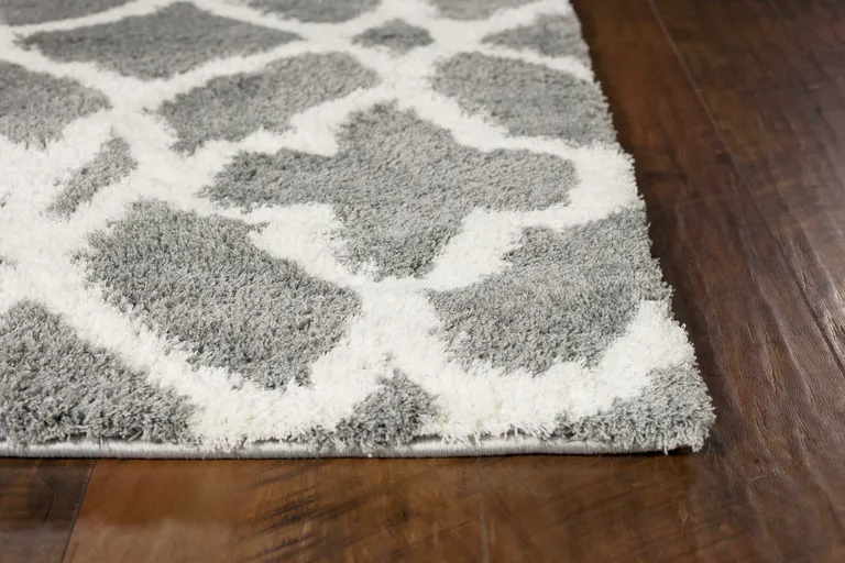 Grey Ivory Machine Woven Ogee Indoor Area Rug Photo 4