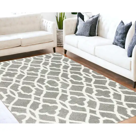 Grey Ivory Machine Woven Ogee Indoor Area Rug Photo 1