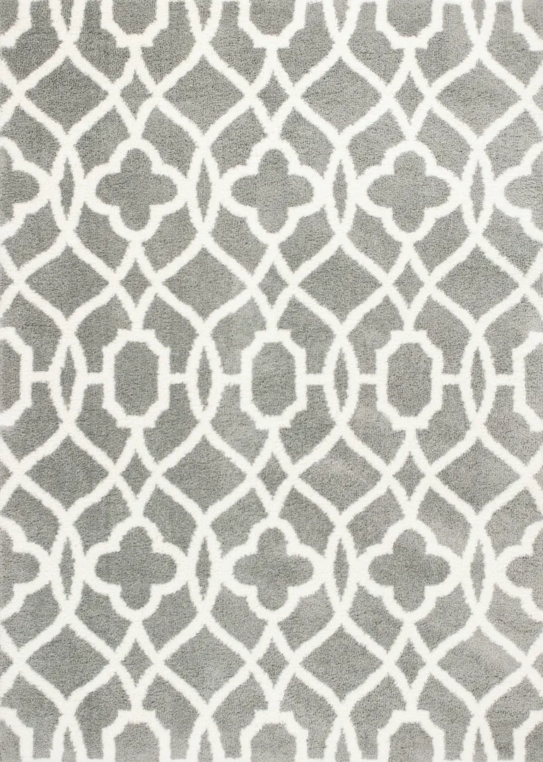 Grey Ivory Machine Woven Ogee Indoor Area Rug Photo 1