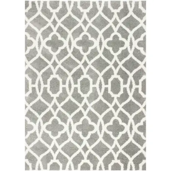 Grey Ivory Machine Woven Ogee Indoor Area Rug Photo 2