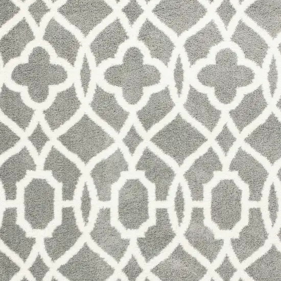 Grey Ivory Machine Woven Ogee Indoor Shag Area Rug Photo 5