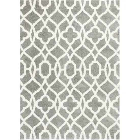 Grey Ivory Machine Woven Ogee Indoor Shag Area Rug Photo 2