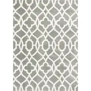 Photo of Grey Ivory Machine Woven Ogee Indoor Shag Area Rug