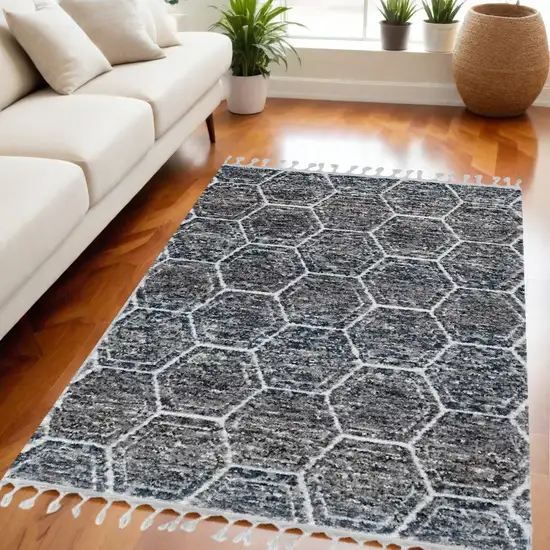 Grey Ivory Machine Woven Space Dyed Geometric Bohemian Indoor Area Rug Photo 1