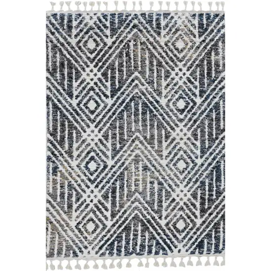 3'X5' Grey Ivory Machine Woven Space Dyed Geometric Bohemian Indoor Area Rug Photo 2