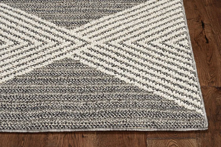 Grey Ivory Machine Woven UV Treated Diamonds Indoor Outdoor Runner Rug Photo 3