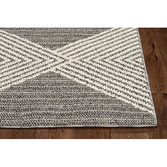 Grey Ivory Machine Woven UV Treated Diamonds Indoor Outdoor Runner Rug Photo 3