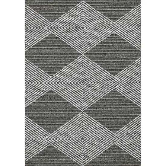 Grey Ivory Machine Woven UV Treated Diamonds Indoor Outdoor Runner Rug Photo 2