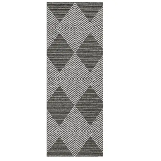 Grey Ivory Machine Woven UV Treated Diamonds Indoor Outdoor Runner Rug Photo 1