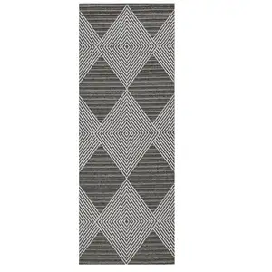 Photo of Grey Ivory Machine Woven UV Treated Diamonds Indoor Outdoor Runner Rug