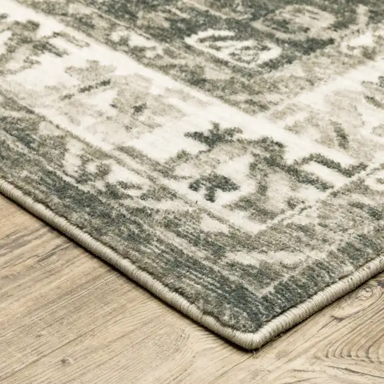 Grey Ivory Tan And Beige Oriental Power Loom Stain Resistant Area Rug Photo 6