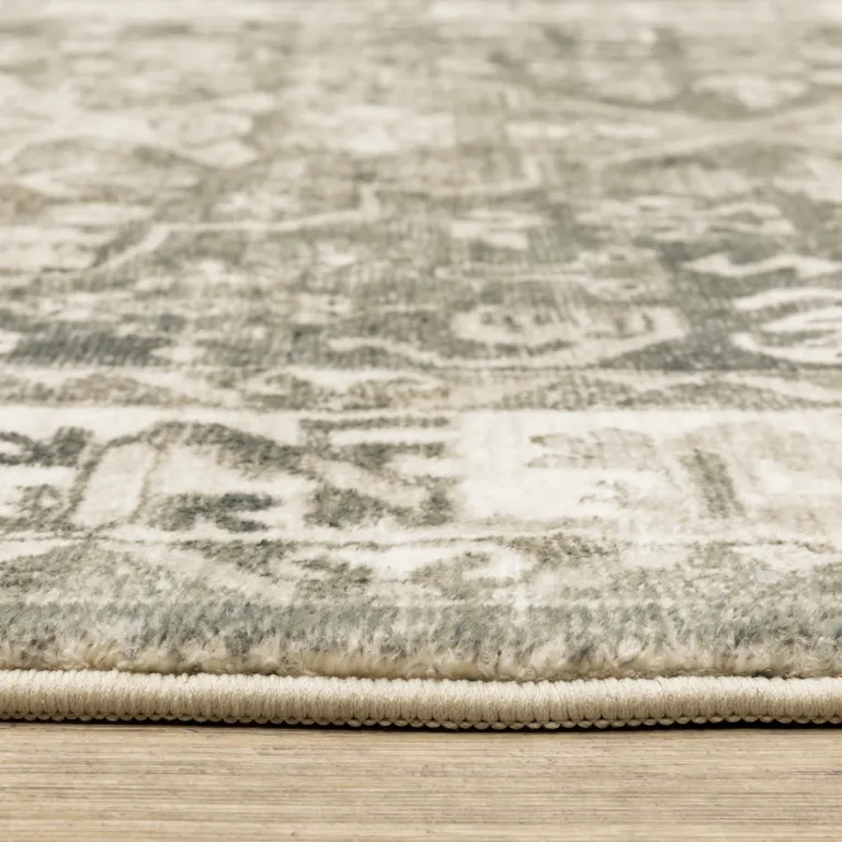 Grey Ivory Tan And Beige Oriental Power Loom Stain Resistant Area Rug Photo 4