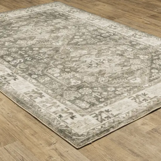 Grey Ivory Tan And Beige Oriental Power Loom Stain Resistant Area Rug Photo 7