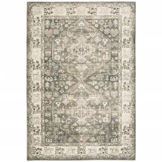 Grey Ivory Tan And Beige Oriental Power Loom Stain Resistant Area Rug Photo 1