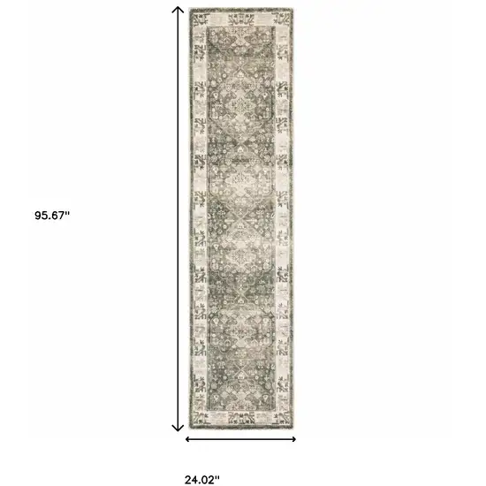 8' Gray and Ivory Oriental Power Loom Runner Rug Photo 3