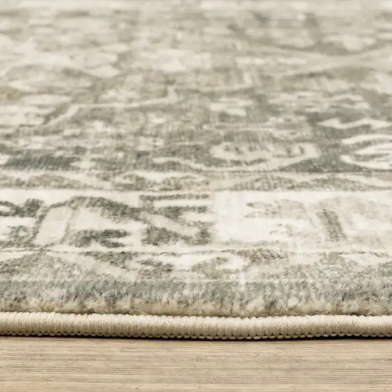 Grey Ivory Tan And Beige Oriental Power Loom Stain Resistant Runner Rug Photo 5