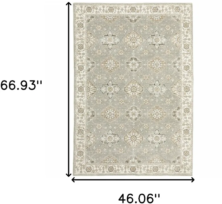 Grey Ivory Tan Brown And Gold Oriental Power Loom Stain Resistant Area Rug Photo 5