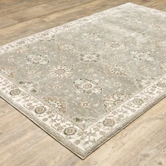 Grey Ivory Tan Brown And Gold Oriental Power Loom Stain Resistant Area Rug Photo 4