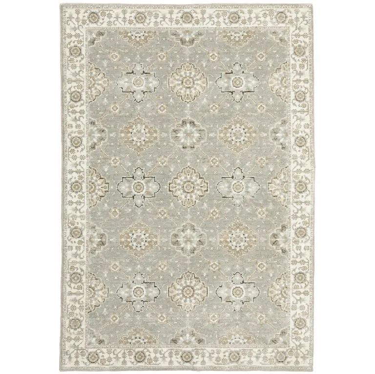 Grey Ivory Tan Brown And Gold Oriental Power Loom Stain Resistant Area Rug Photo 1