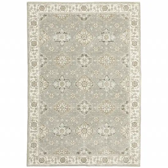 Grey Ivory Tan Brown And Gold Oriental Power Loom Stain Resistant Area Rug Photo 1