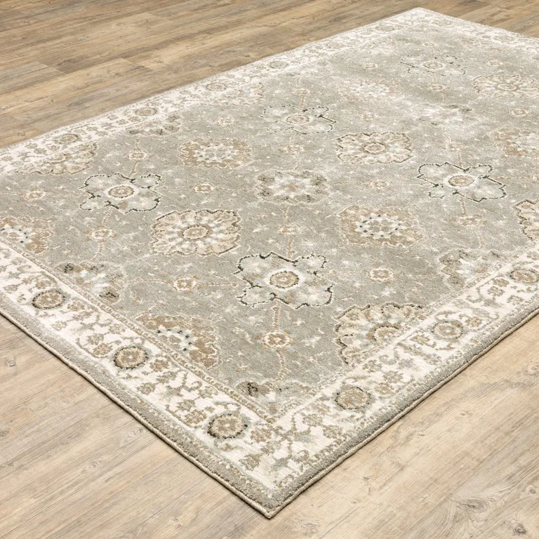 Grey Ivory Tan Brown And Gold Oriental Power Loom Stain Resistant Area Rug Photo 4