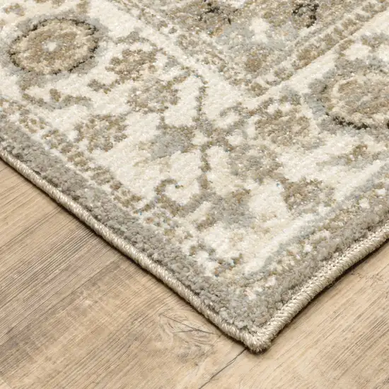 Grey Ivory Tan Brown And Gold Oriental Power Loom Stain Resistant Runner Rug Photo 3