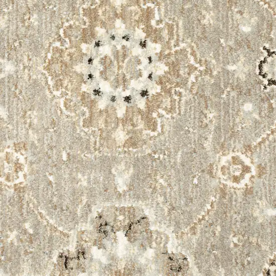 Grey Ivory Tan Brown And Gold Oriental Power Loom Stain Resistant Runner Rug Photo 5