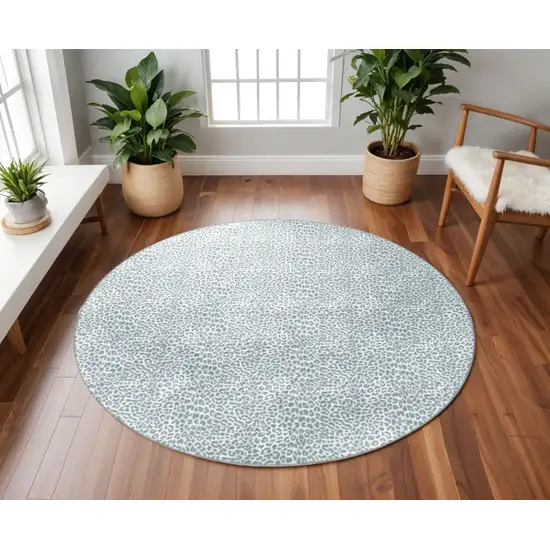 8' X 8' Grey Leopard Print Round Shag Handmade Non Skid Area Rug Photo 1