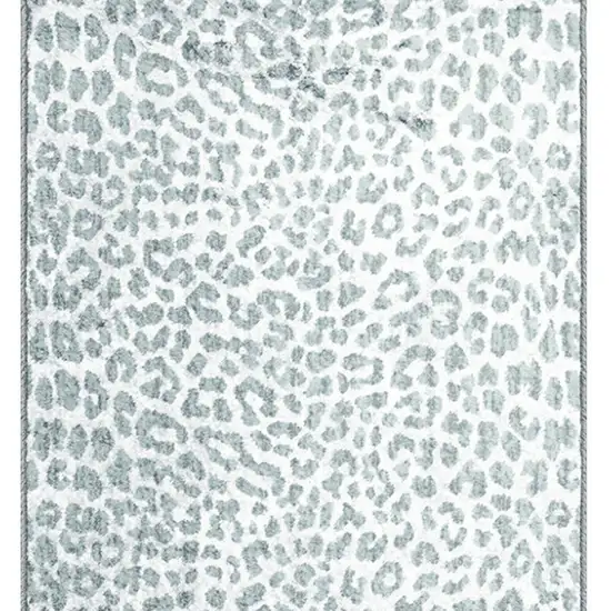 Grey Leopard Print Shag Handmade Non Skid Runner Rug Photo 3