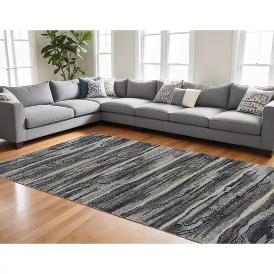 Grey Machine Woven Abstract Brushstroke Indoor Area Rug Photo 1