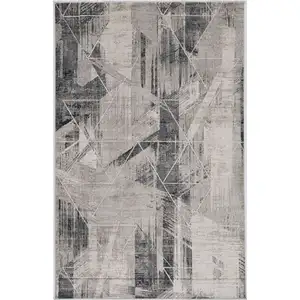 Photo of Grey Machine Woven Abstract Geometric Indoor Area Rug