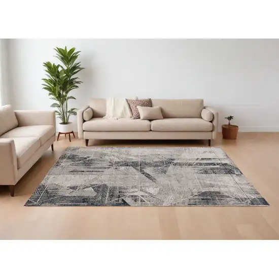 Grey Machine Woven Abstract Geometric Indoor Area Rug Photo 1