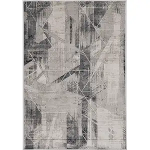 Photo of Grey Machine Woven Abstract Geometric Indoor Area Rug