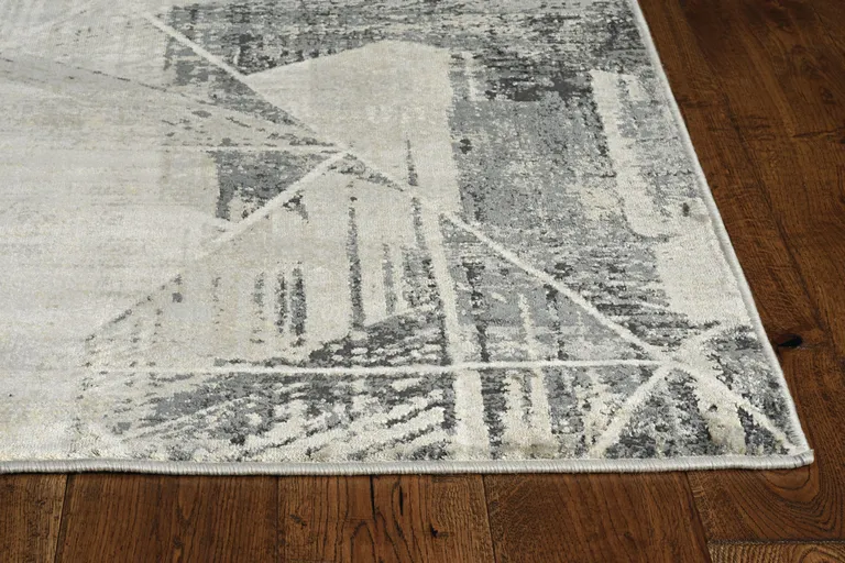 Grey Machine Woven Abstract Geometric Indoor Runner Rug Photo 3