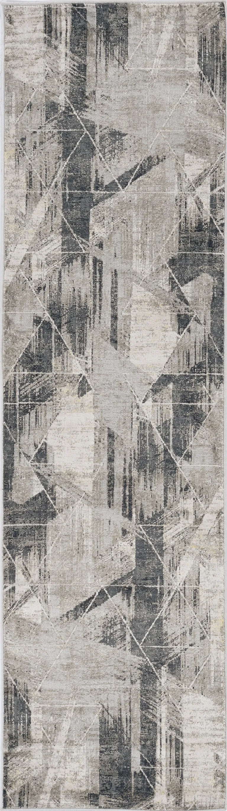 Grey Machine Woven Abstract Geometric Indoor Runner Rug Photo 2